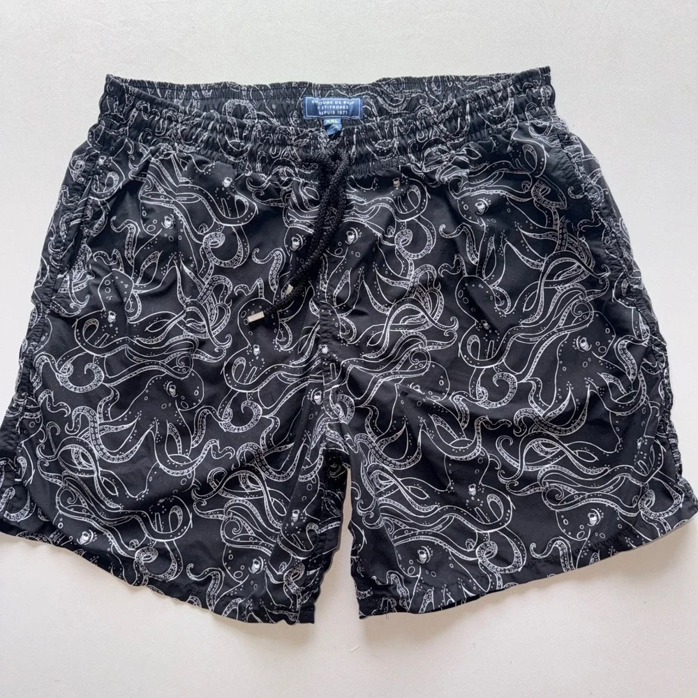 Vilebrequin Moorea Swim Trunks Mens XXL Black White Octopus Poulpes Short Luxury